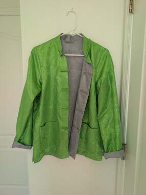 Shanghai-styled Japanese Reversible Button Jacket Green/Silver/Gray Medium